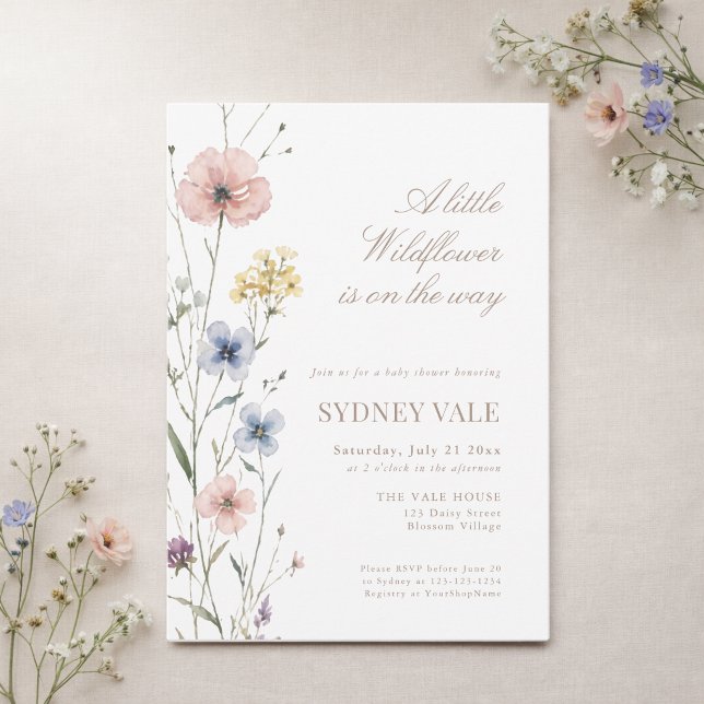 Invitation Baby Shower Fleur Sauvage Moderne pour Bébé (Créateur téléchargé)