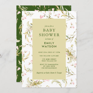 Invitation Baby shower Fleur sauvage Moss Green Spring