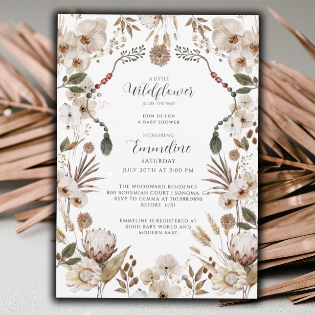 Invitation Baby shower Fleur sauvage Neutral Boho (Créateur téléchargé)