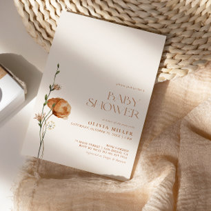 Invitation Baby shower Fleur sauvage orange brûlé automne