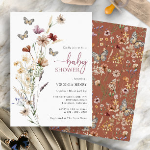 Invitation Baby shower Fleur sauvage papillon Boho