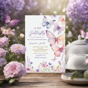 Invitation Baby shower Fleur sauvage papillon fille violet