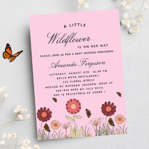 Invitation Baby shower fleur sauvage papillon rose luxe