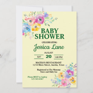 Invitation Baby shower Fleur sauvage Pastel