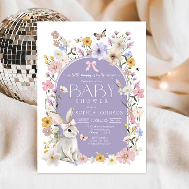 Invitation Baby Shower Fleur Sauvage Petit Lapin (Créateur téléchargé)