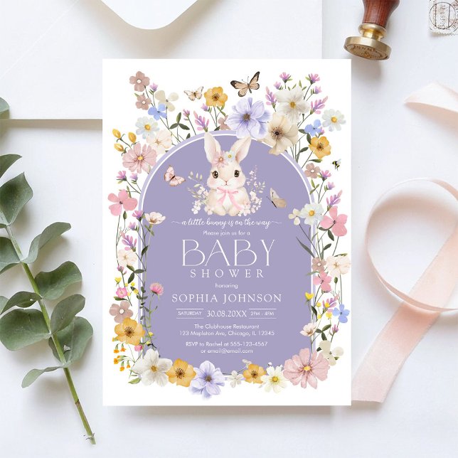 Invitation Baby Shower Fleur Sauvage Petit Lapin (Créateur téléchargé)