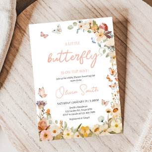 Invitation Baby shower fleur sauvage petit papillon