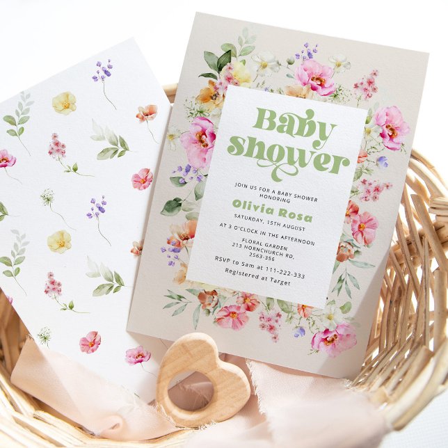 Invitation Baby shower fleur sauvage pour fille (Créateur téléchargé)