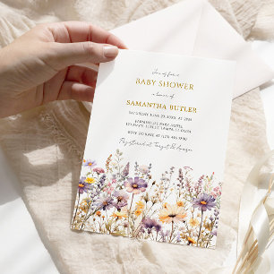 Invitation Baby shower Fleur sauvage pourpre