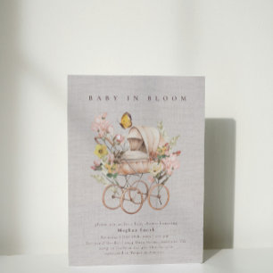 Invitation Baby shower Fleur sauvage rose aquarelle