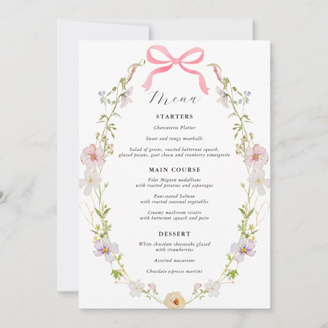 Invitation Baby shower Fleur sauvage rose Bow (Devant)