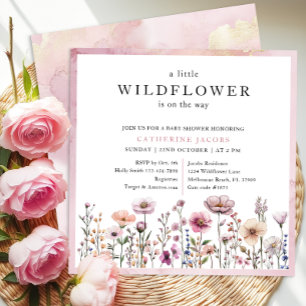 Invitation Baby shower Fleur sauvage rose Dusty délicat Invit