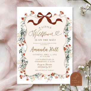 Invitation Baby Shower Fleur Sauvage Ruban Bohème Coquette