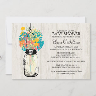 Invitation Baby shower Fleur sauvage Rustic Wood Mason Jar