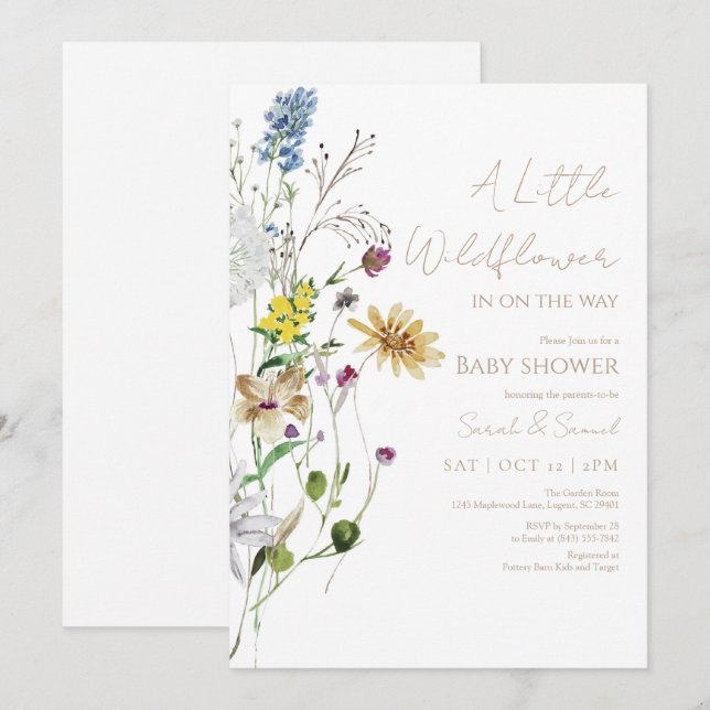 Invitation Baby shower Fleur sauvage rustique (Devant / Derrière)