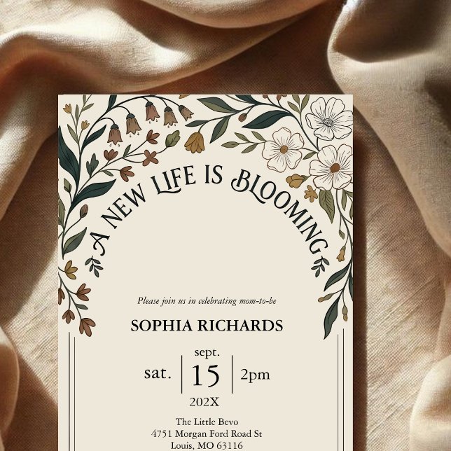 Invitation Baby shower Fleur sauvage rustique  (Créateur téléchargé)
