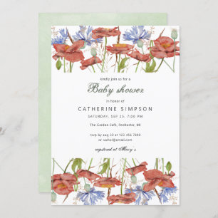 Invitation Baby shower fleur sauvage rustique aquarelle