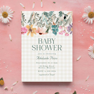 Invitation Baby shower Fleur sauvage Rustique Boho Watercolor