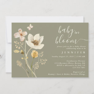 Invitation Baby shower Fleur sauvage Sage Baby In Bloom