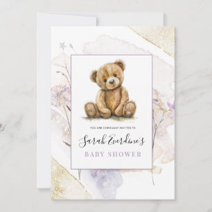 Invitation Baby shower Fleur sauvage Teddy Bear