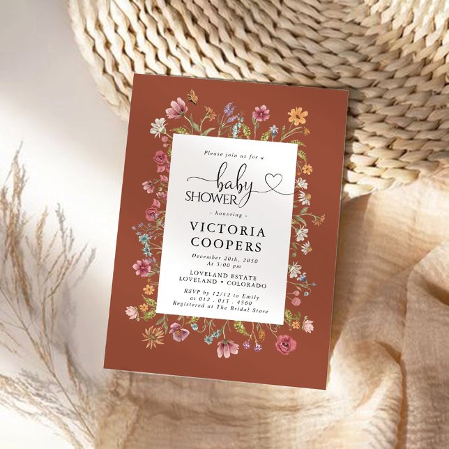 Invitation Baby shower Fleur sauvage Terracotta (Créateur téléchargé)