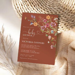 Invitation Baby shower Fleur sauvage Terracotta