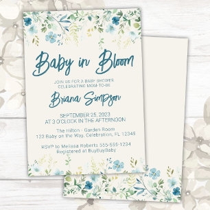 Invitation Baby shower Fleur sauvage turquoise bleu beige