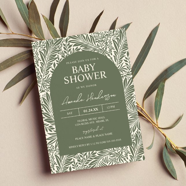 Invitation Baby shower Fleur sauvage vintage Sage (Créateur téléchargé)