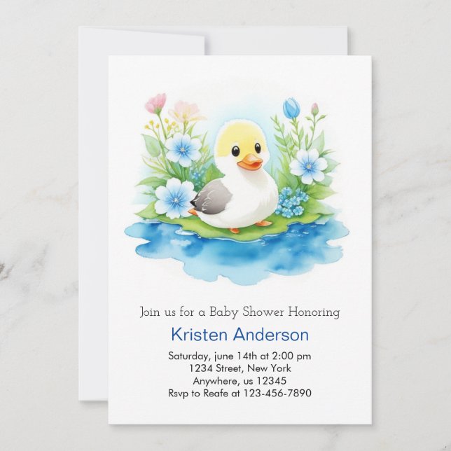 Invitation Baby shower Fleur sauvage Whimsical Duckling Boy (Devant)