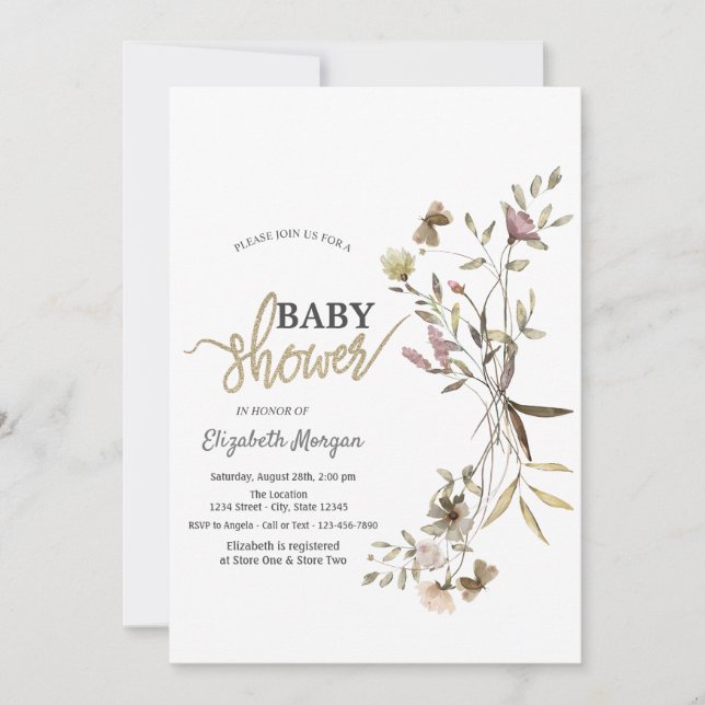 Invitation Baby shower Fleur sauvage Whimsical Watercolor (Devant)