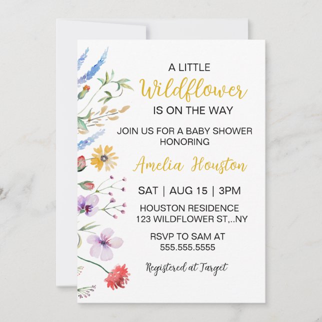 Invitation Baby Shower Fleur Sauvageonne (Devant)