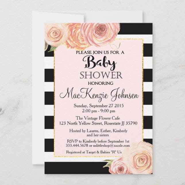Invitation Baby shower Fleur vintage (Devant)