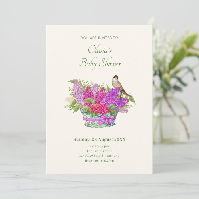Invitation Baby shower fleuri (Debout devant)