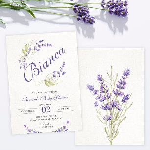 Invitation Baby shower fleuri de lavande violette