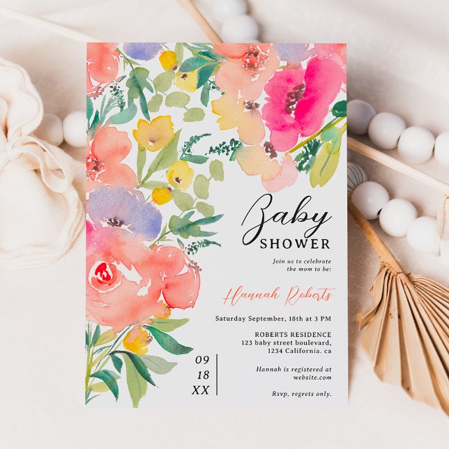 Invitation Baby shower fleuri du jardin boho audacieux (Bright bold boho garden floral baby shower invitation)