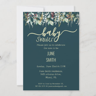 Invitation baby shower fleuri eucalyptus