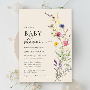 Invitation Baby shower fleuri Fleur sauvage beige printemps
