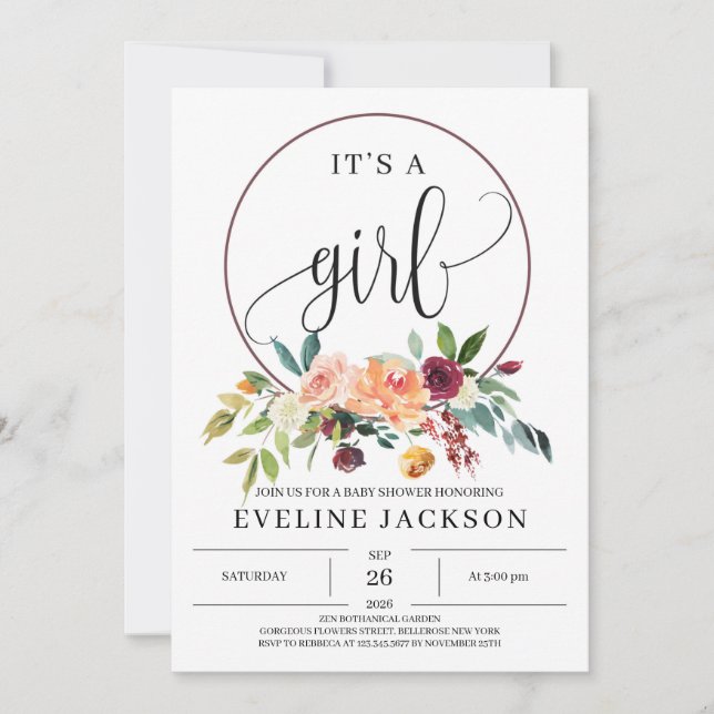 Invitation Baby shower fleuri Orange Marigold d'automne Invit (Devant)