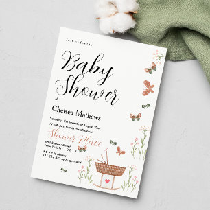 Invitation Baby shower fleuri rose brun