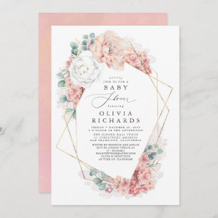 Invitation Baby shower fleuri Rose verdoyant et poussiéreux