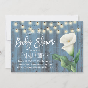 Invitation Baby shower fleuri rustique bleu grange bois Lily