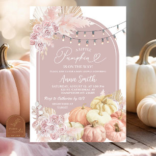 Invitation Baby Shower Fleurie Bohème Rose Citrouille