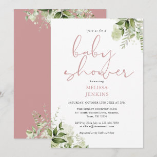 Invitation Baby Shower Fleurie Fille Rose Poussiéreuse