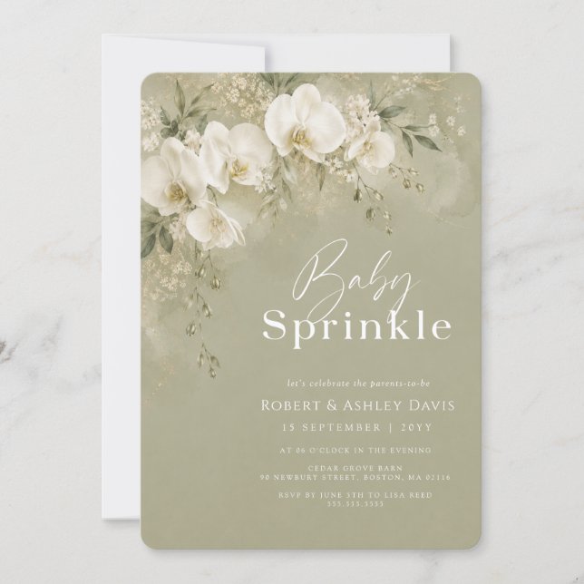 Invitation Baby-Shower Fleurie Orchidée Blanche (Devant)