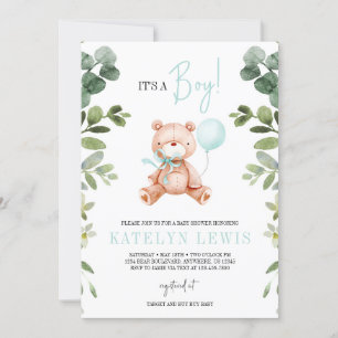 Invitation Baby Shower Fleurie Ourson Garçon