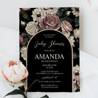 Invitation Baby Shower Fleurie Vintage Sombre