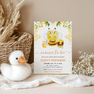 Invitation Baby Shower Fleurs Aquarelle Abeille