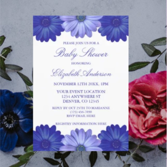 Invitation Baby-Shower Fleurs Bleues (Créateur téléchargé)