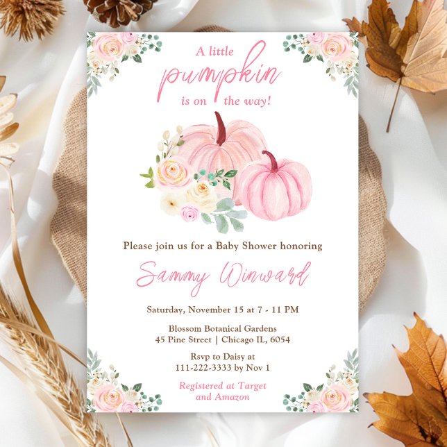Invitation Baby Shower Fleurs de Citrouilles Roses (Créateur téléchargé)