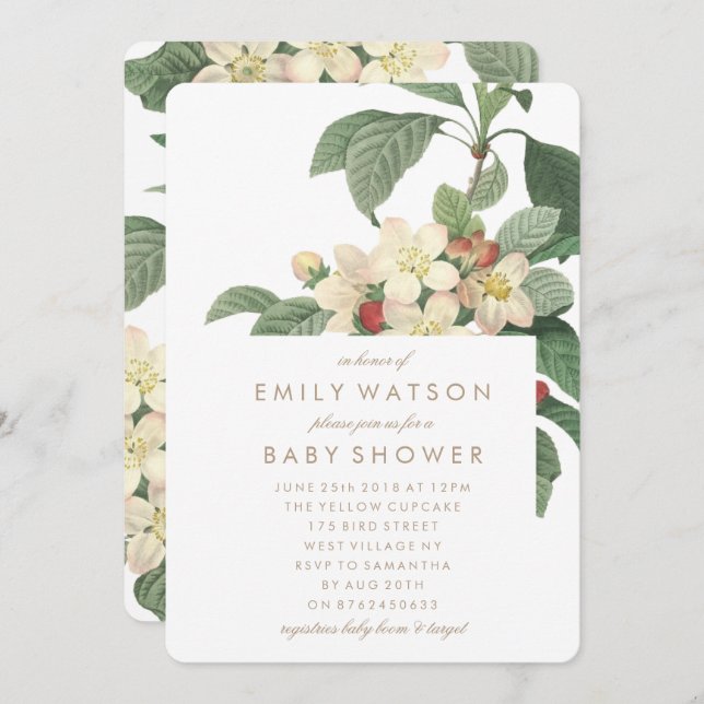 Invitation Baby shower Fleurs de Jardin (Devant / Derrière)